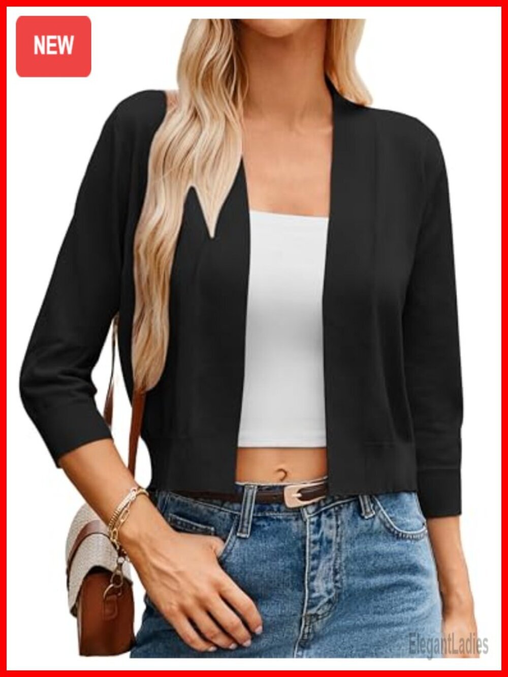 Lightweight Knit Cropped Cardigan 3/4 Sleeve Shrug Bolero S-3XL